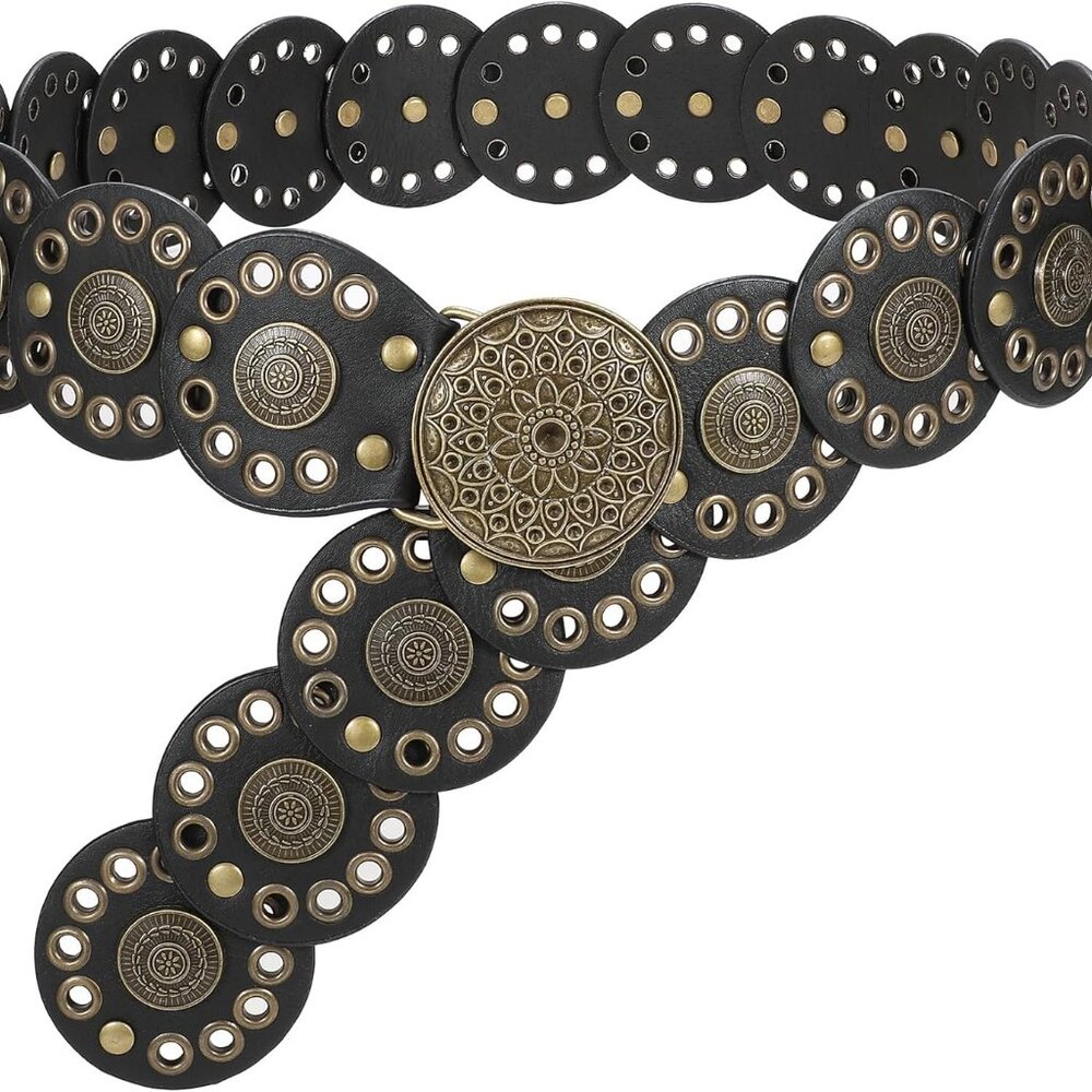 Western Belts For Women Vintage Disc Waist Belts Concho Leather Belts Boho Waist